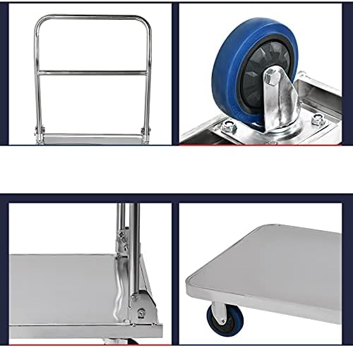 Heavy Duty Stainless Steel Flatbed Hand Truck, Foldable Handle Platform Cart for Luggage, Appliances & Equipment, High Capacity Transport Dolly, Sturdy Thick Panel, Perfect for Moving & Heavy Loads