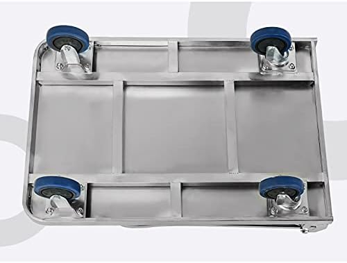 Heavy Duty Stainless Steel Flatbed Hand Truck, Foldable Handle Platform Cart for Luggage, Appliances & Equipment, High Capacity Transport Dolly, Sturdy Thick Panel, Perfect for Moving & Heavy Loads
