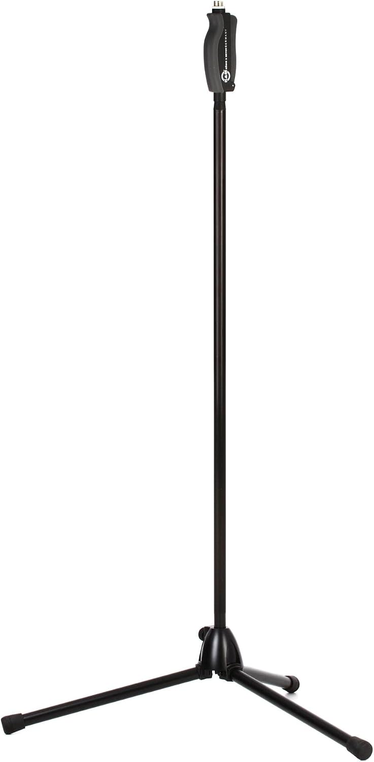 K&M König & Meyer 25680.577.55 One Hand Microphone Stand | Soft Touch Easy Clutch for Adjustable Height | Mic Mount Holder | Foldable Tripod Base | Professional Grade | Made In Germany | Black