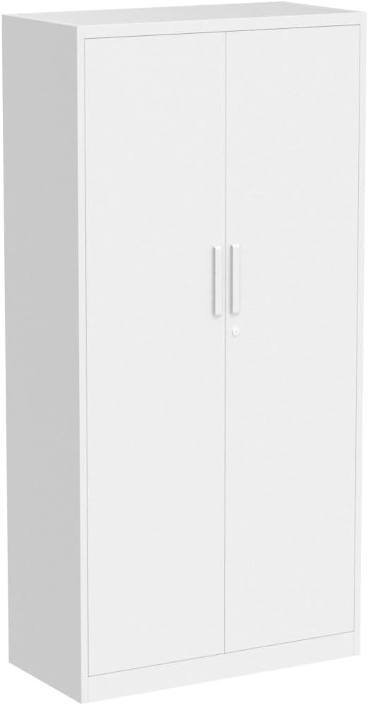 MIIIKO Steel Wardrobe Cabinet with 2 Doors, White Metal Locker Cabinet for Storage with Hanging Rod and 4 Shelves, Lockable Metal Closet for Bedroom, Cloakroom and Home Office