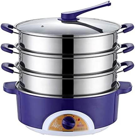 3-Tier Stainless Steel Electric Food Steamer with Glass Lid & Silicone Handle - Multi-Function Cooking Appliance for Healthy Meal Prep & Food Warmer - Red