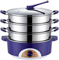 3-Tier Stainless Steel Electric Food Steamer with Glass Lid & Silicone Handle - Multi-Functional Cooking Appliance for Healthy Meals, Food Warmer, Red
