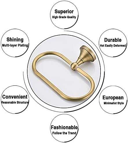 Bathroom Bath Towel Holder, Hand Towel Ring, Antique Towel Ring, Brass Wall Mounted Ellipse Kithen Washroom Bath Towel Holder Hanger Rack, Metal Vintage Hardware，Gold-A