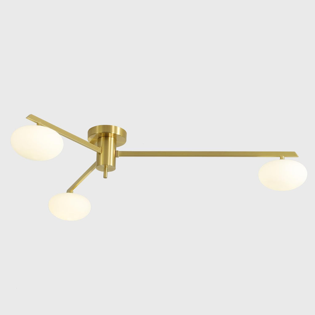 3-Light Gold Sputnik Ceiling Light Fixture,with Opal Glass Shade | low ceiling gold chandelier, dining room bedroom foyer, warm ambient lighting, easy DIY install, mid-century style