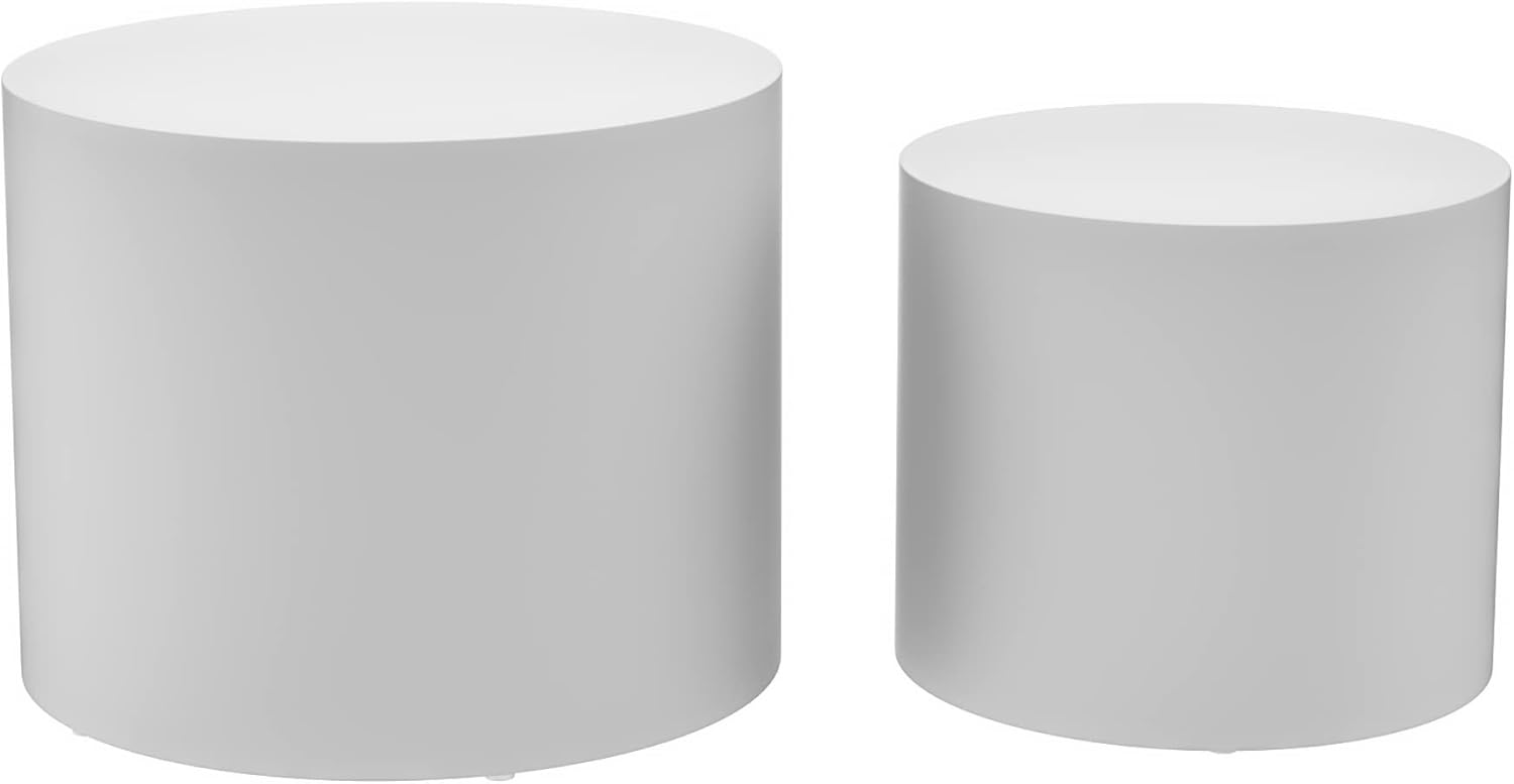 18.9' Round Nesting Coffee Table Set of 2,Wooden Circle Coffee and End Tables,Durable Accent Furniture,Modern Space-Saving Design for Small Living Room,Offices,No Assembling Needed (Matt White)