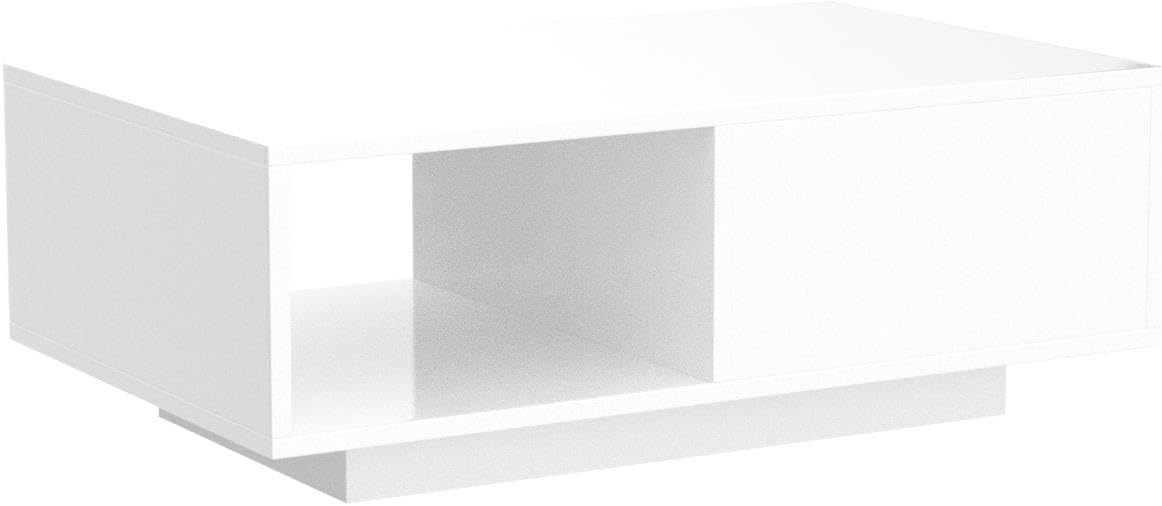 COSVALVE Modern White LED Coffee Tables for Living Room with Drawer & 16-Color LED Lights, Rectangle Living Room Sofa Table with Ample Storage Space(23.6' D x 43.3' W x 15.7' H)