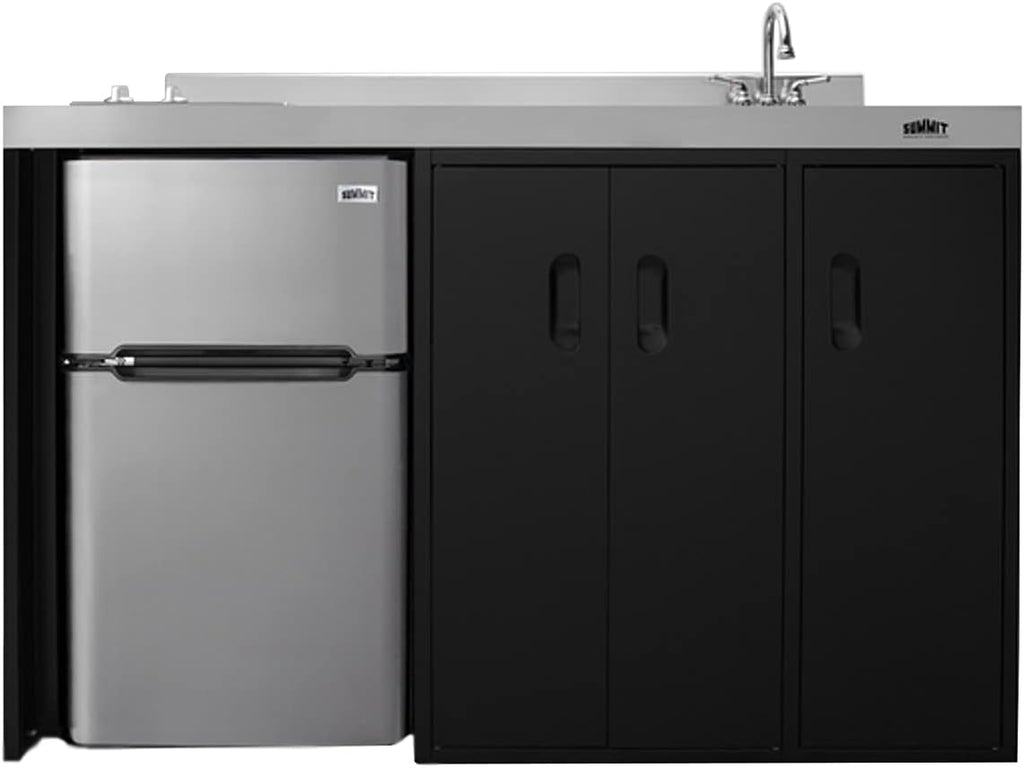 Summit Appliance CK54SINKR 54' Wide All-In-One Kitchenette, Stainless Steel Sink and Faucet, 2-door Refrigerator-freezer, 2-burner Smooth-top Cooktop, Indicator Lights, Storage Compartments