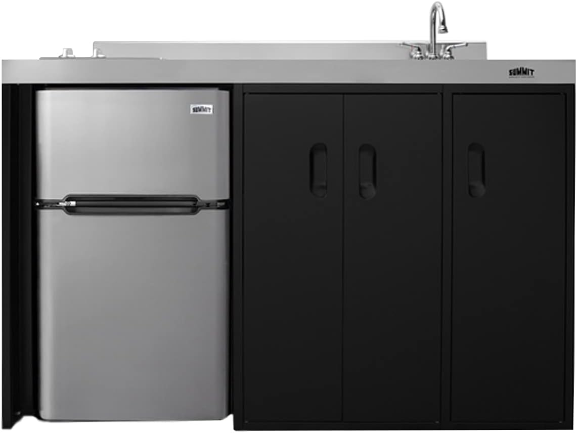 Summit Appliance CK54SINKR 54' Wide All-In-One Kitchenette, Stainless Steel Sink and Faucet, 2-door Refrigerator-freezer, 2-burner Smooth-top Cooktop, Indicator Lights, Storage Compartments