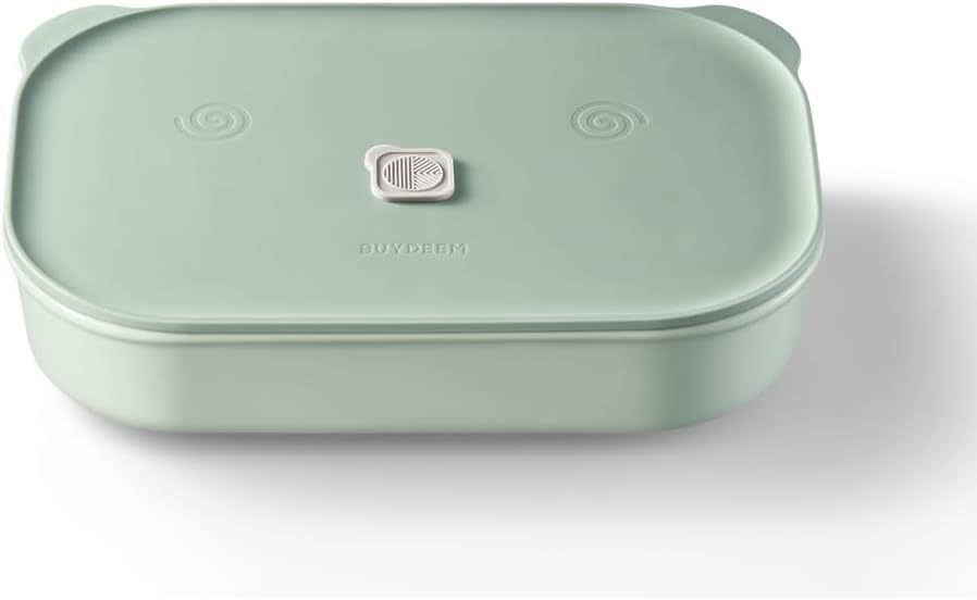 BUYDEEM G52 10.6 Quart Electric Food Steamer Bundle with CT3008 Ceramic Food Storage Container 35 oz Cozy Greenish