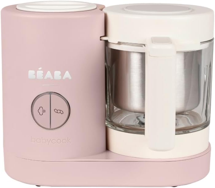 BEABA Babycook NEO Baby Food Maker, Borosilicate Glass & Stainless Steel, 42 oz. Capacity for Multi-Stage Use, Inventor & Global Leader of Baby Food Processors, Trusted for over 35 years, Cotton Candy