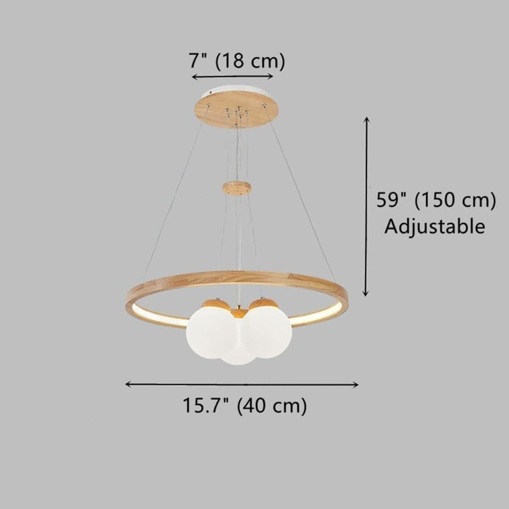 Ceiling Light Bedroom Wood Ring+3/6 Lights Adjustable LED Ceiling Hanging Lamp White Globe Shade Chandelier Hanging Light Kitchen Island Hotel Pendant Lamp Fixture for Living Room