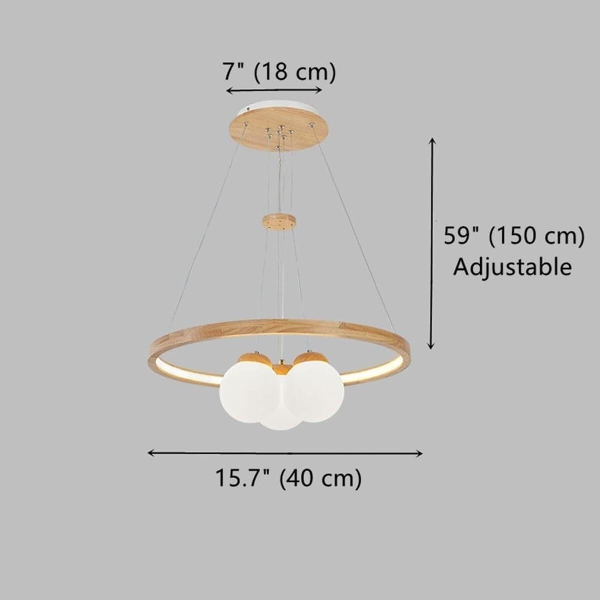 Ceiling Light Bedroom Wood Ring+3/6 Lights Adjustable LED Ceiling Hanging Lamp White Globe Shade Chandelier Hanging Light Kitchen Island Hotel Pendant Lamp Fixture for Living Room