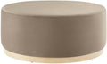Modway Tilden 38 Inch Round Performance Velvet Upholstered Ottoman in Taupe Natural - Round Ottoman Coffee Table for Living Room, Large Ottoman Foot Rest with Rubberwood Plinth Base