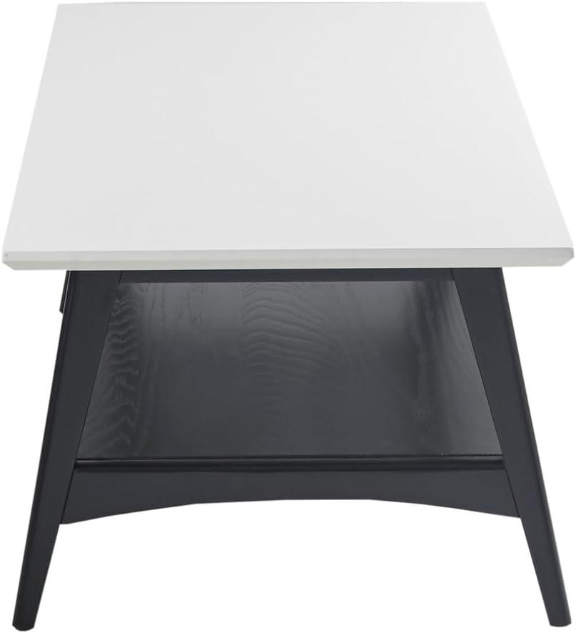 Madison Park Coffee Table with Storage Shelf, Rectangular Table for Living Room, Solid Wood Frame & Legs Accent Furniture for Living Room, Minimalist Décor - 48' W x 24' D x 17' H Off-White/Black