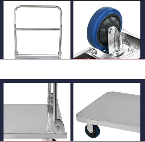 Heavy-Duty Flatbed Hand Cart with Foldable Handle - Thick Stainless Steel Platform for Easy Transport of Luggage, Tools & Appliances - Durable & Versatile Utility Trolley