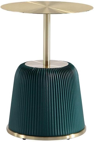Manhattan Comfort Anderson Modern 15.75' Round End Tables 1.0 - Elegant Leatherette Upholstered Base with Pleated Design & Gold Steel Tabletop, Fully Assembled Accent Furniture, Set of 1, Green