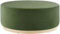 Modway Tilden 38 Inch Round Performance Velvet Upholstered Ottoman in Moss Green Natural - Round Ottoman Coffee Table for Living Room, Large Ottoman Foot Rest with Rubberwood Plinth Base