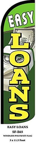 EASY LOANS Flag | 11.5 ft by 3 ft Advertising Flag for Business | Weatherproof Polyester Outdoor Flag | High-Visibility Financial Services Sign (Mount and Poles are Not Included)