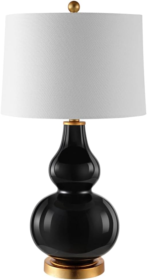 SAFAVIEH Lighting Collection – Karlen Set of 2 Black & Gold Leaf Double Gourd Glass Table Lamps, Modern Contemporary Design, LED Bulbs Included (TBL4223B-SET2)