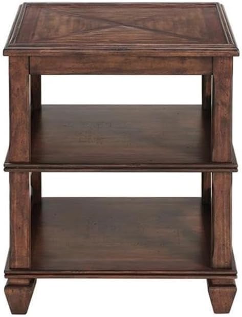 Stockbridge 21-Inch Square Wood End Table with Dual Shelves, Classic Cherry-Wood Finish, Versatile Storage and Display, Easy Assembly, Ideal for Living Room, Bedroom, Office