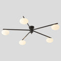 5 Lights Mid Century Modern Black Sputnik Semi Flush Mount Ceiling Light Vintage Glass Close to Ceiling Light Fixtures Industrial Metal Ceiling Chandelier Glass Globe Hall Light MCL05-BK