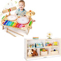 Wingyz Kids Drum Set for Toddlers + 5-Section Wood Storage Shelf Organizer for Kids (White)