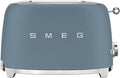 Smeg 50's Retro Style 2-Slice Toaster, 6 Browning Levels, Toast 1 Side, Reheat or Defrost, Removable Stainless Steel Crumb Tray, Matte Storm Blue, TSF01SBMUS