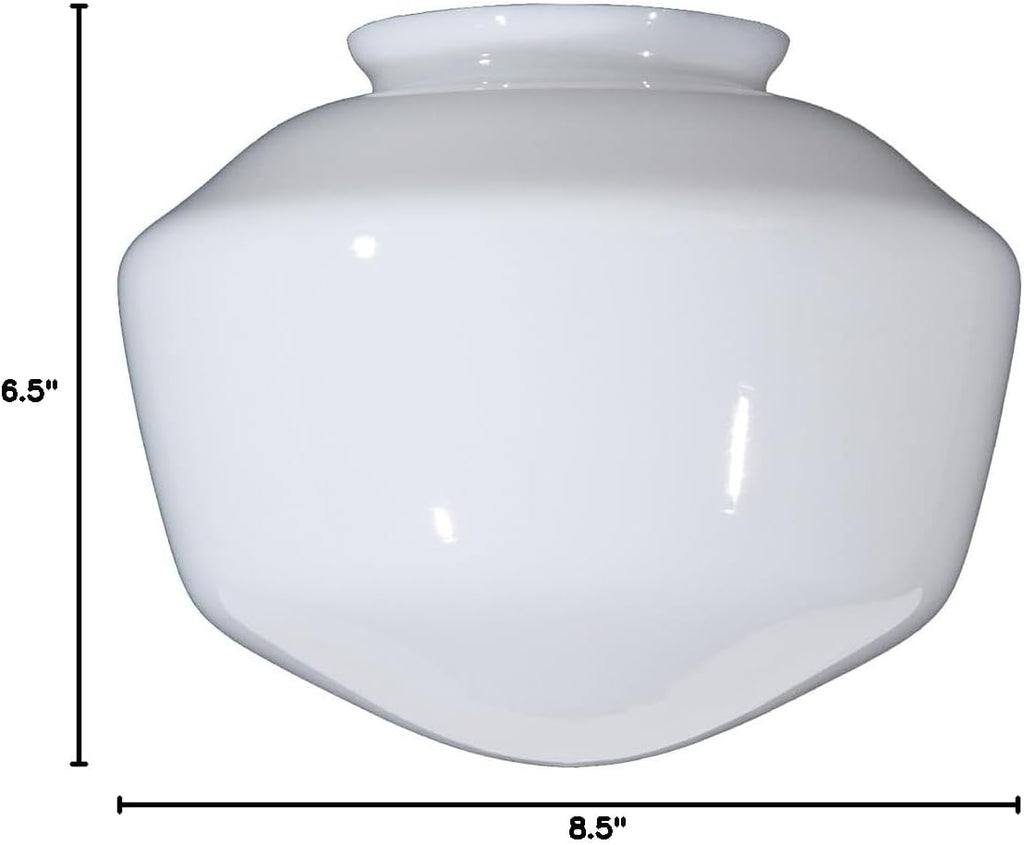 B&P Lamp® 8 1/2' Diameter and 4' Fitter OPAL [Milk Glass] Schoolhouse Shade