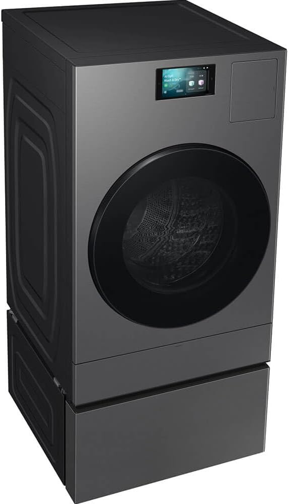 SAMSUNG Bespoke AI Laundry Comb Pedestal with Pull Out Storage Drawer, WE702NZ/US, Dark Steel