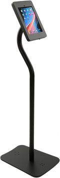 Displays2go Curved iPad Floor Stand, Rotating and Tilting Bracket, Exposed Home Button, Aluminum & Steel (Black)