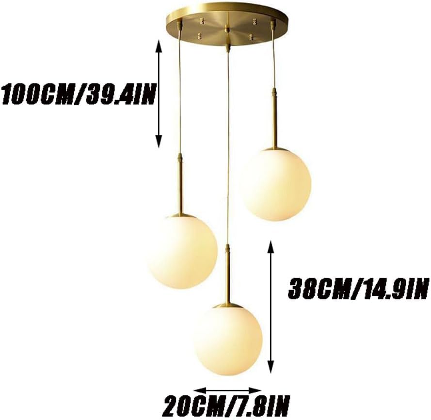 Pendant Lights for Living Room 3 Light Globe Modern Fixtures Farmhouse Pendant Lights for Kitchen Island Brushed Brass Finish Adjustable Hanging Chandelier Light Fixture for Bedroo