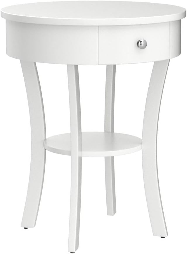 Giantex Round End Table with Drawer, 2-Tier Wood Side Table w/Open Shelf, Small Sofa Side Table for Small Space, Multipurpose Accent Table for Bedroom Living Room Home (2, White)