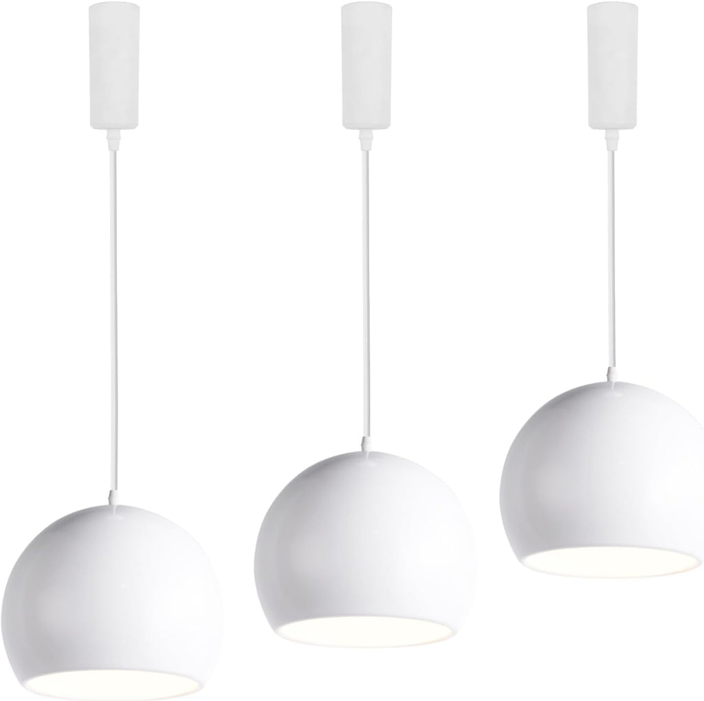 Set Three Adjusted Cable Halo Track Lamp White Globe Metal Shade Modern Pendant Lighting for Kitchen Dining Room(No Bulb, Track)
