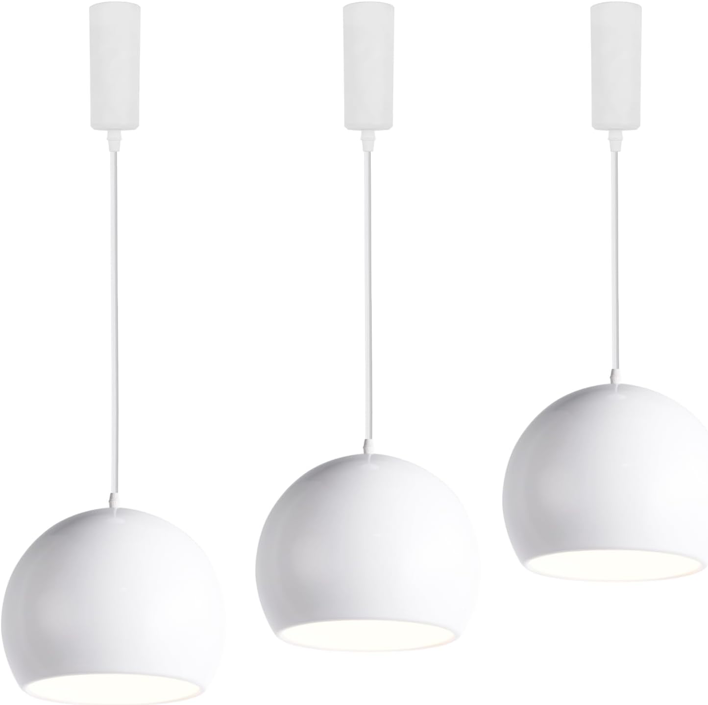 Set Three Adjusted Cable Halo Track Lamp White Globe Metal Shade Modern Pendant Lighting for Kitchen Dining Room(No Bulb, Track)