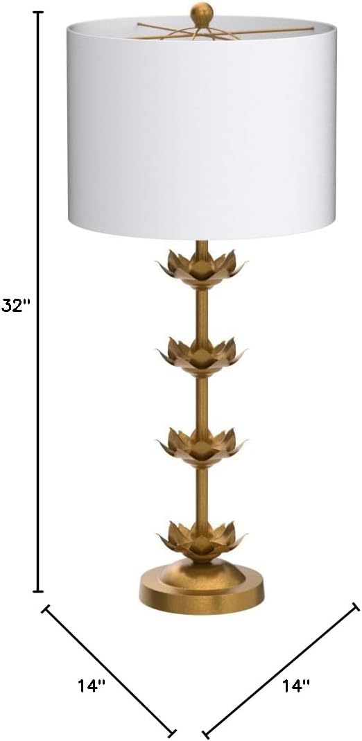 SAFAVIEH Lighting Collection – Set of 2 Lani Antique Gold Leaf 32-Inch Table Lamps, White Drum Shade, LED Bulbs Included, Bedroom Living Room Home Office (TBL4016A-SET2)