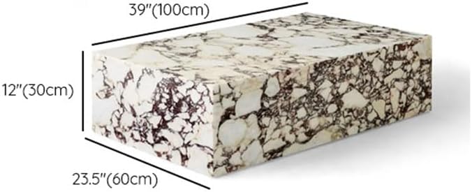 LITFAD Modern Style Coffee Table Marble Stone Side Table Rectangular Living Room Table Tea Table for Home Furniture, 39.5' L x 23.5' W x 12' H
