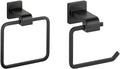 Delta Ara Matte Black Bath Hardware Accessory Bundle - Square Closed Towel Ring and Open Square Toilet Paper Holder