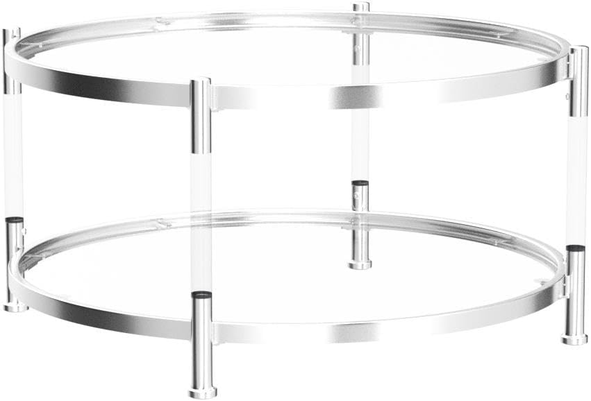 32' Tempered Glass Round Coffee Table Modern Chrome Frame Acrylic Legs Circle Living Room Center Tables