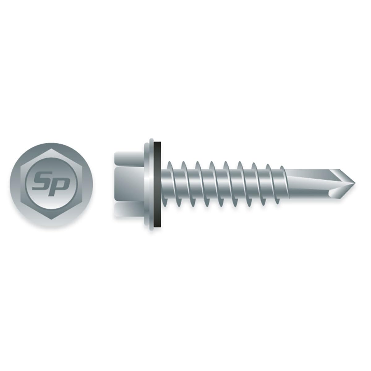 (500) 14-14 x 5 Self Drilling / Tapping TEK Unslotted Indented Hex Head Neoprene Rubber Washer Zinc Plated Roofing Screw #137789
