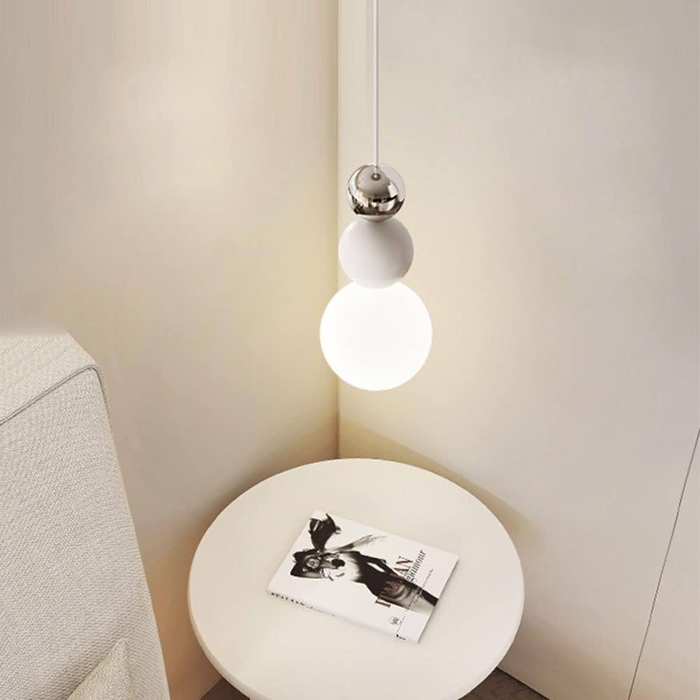 Bedside Pendant Light Creative Design Sense High Translucent Glass Lampshade Hanging Ceiling Lamp Fixture Adjustable Rope Three Balls Chandelier for Balcony Aisle Living Room Background Wall