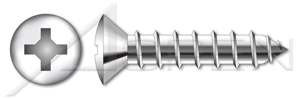 (1000 pcs) #10 X 2, Self-Tapping Sheet Metal Screws, Type A, Oval Phillips Drive, Stainless Steel