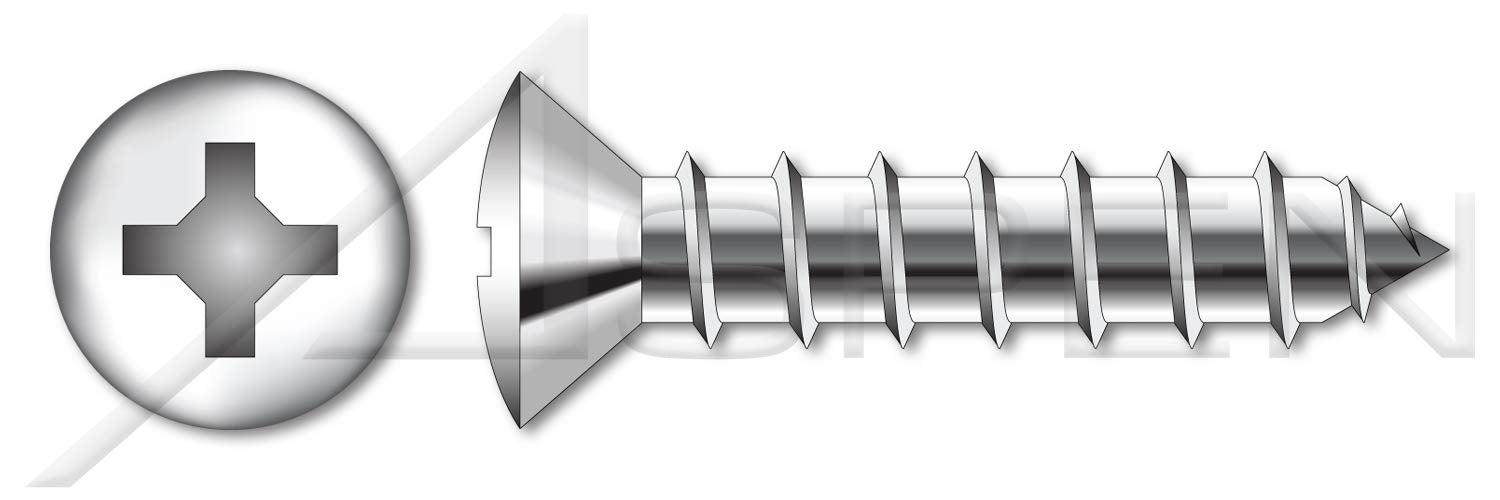 (1000 pcs) #10 X 2, Self-Tapping Sheet Metal Screws, Type A, Oval Phillips Drive, Stainless Steel