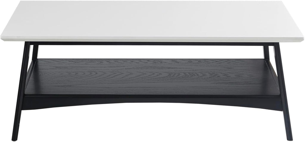 Madison Park Coffee Table with Storage Shelf, Rectangular Table for Living Room, Solid Wood Frame & Legs Accent Furniture for Living Room, Minimalist Décor - 48' W x 24' D x 17' H Off-White/Black