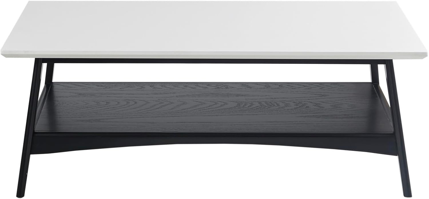 Madison Park Coffee Table with Storage Shelf, Rectangular Table for Living Room, Solid Wood Frame & Legs Accent Furniture for Living Room, Minimalist Décor - 48' W x 24' D x 17' H Off-White/Black