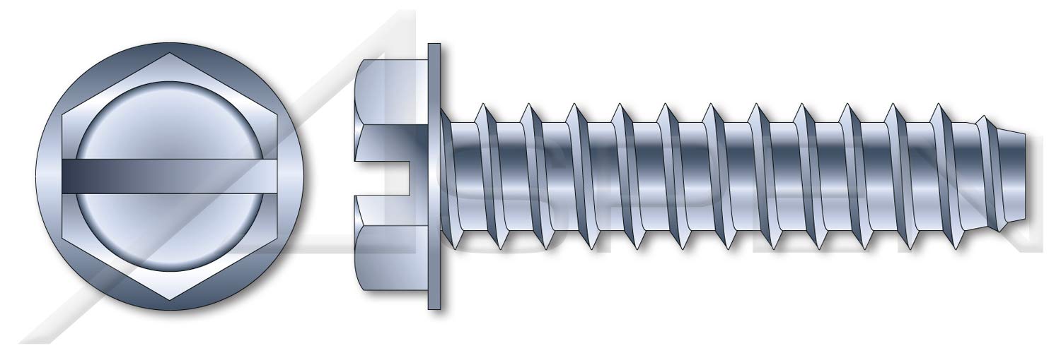 (1500 pcs) #10 X 2, Self-Tapping Sheet Metal Screws, Type B, Hex Indented Washer, Slotted, Steel, Zinc Plated