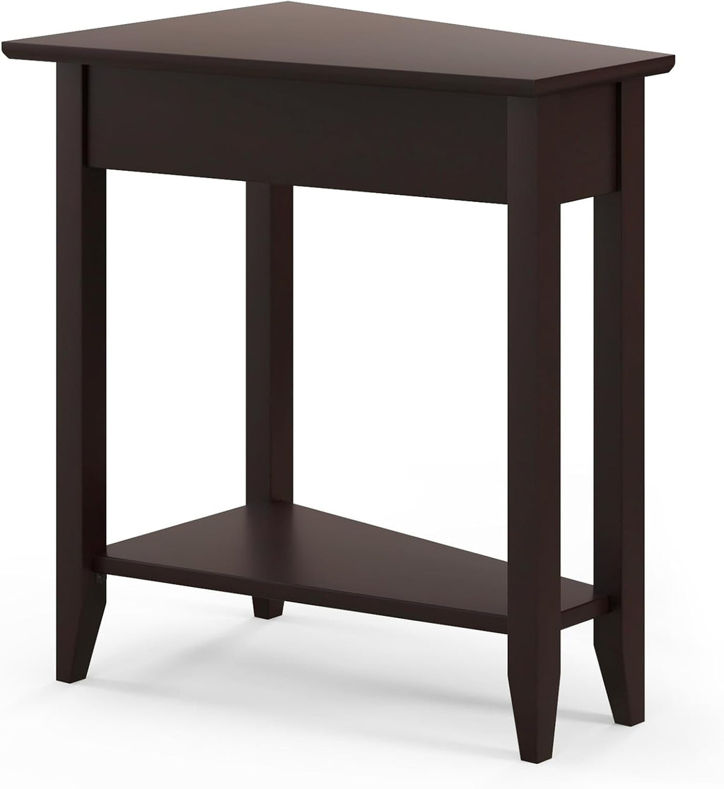 Giantex Wedge End Table Set of 2, Triangle Side Table with Storage Shelf and Solid Wood Legs, Recliner Table, 24.5' Tall Nightstand, Modern Narrow Accent Table for Small Space Living Room, Espresso