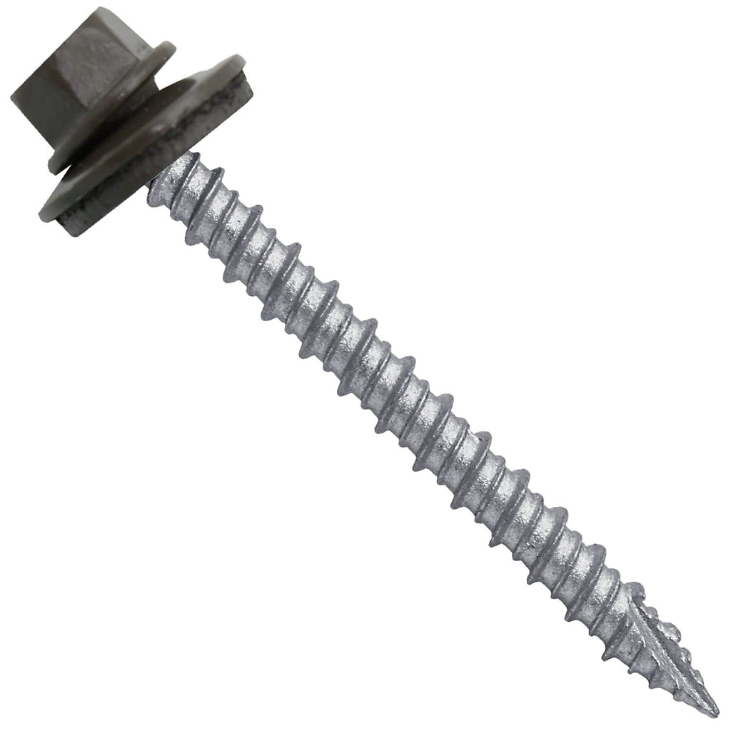 10 x 2 Antique Bronze Metal Roofing Screws - Hex Washer Head- Self-Starting/Tapping - EPDM Washer. 6 X 250 Bags - 1,500 Screws