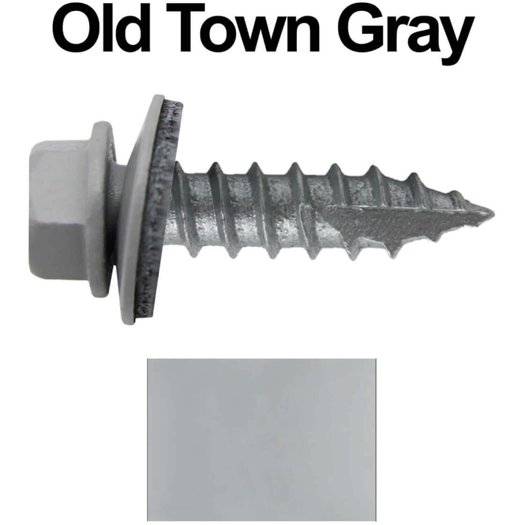 #14 Metal Roofing Screws: (1000) Screws x 1' Old Town Gray Hex Head Sheet Metal Roof Screw. Self Starting/Tapping Metal to woodsheet Metal Screws with EPDM Washer. for Corrugated Roofing