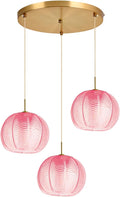 Cluster Chandelier 3-Lights Gold Pink Pendant Light Fixtures Glass Globe Chandeliers Dining Room Classic Glass Ball 8.6' Shade Adjustable Height Mid Century Modern Chandelier