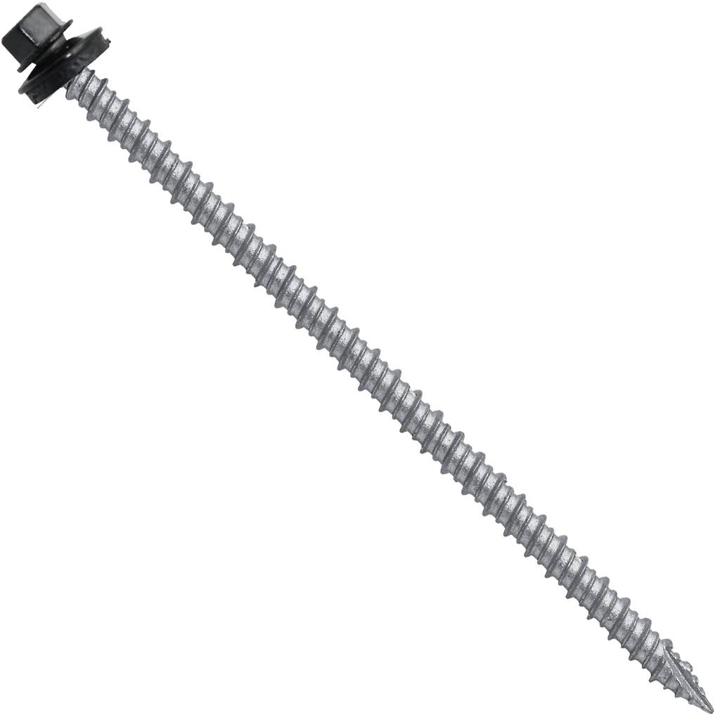 10 x 4 Black Metal Roofing Screws - Hex Washer Head- Self-Starting/Tapping - EPDM Washer. 1 x 250 Count Bag - 250 Screws